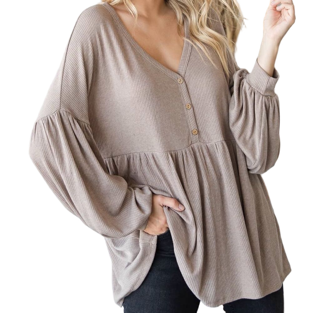 NWT Neutral Balloon Sleeve Top Minimalist Classic Bohemian Fall